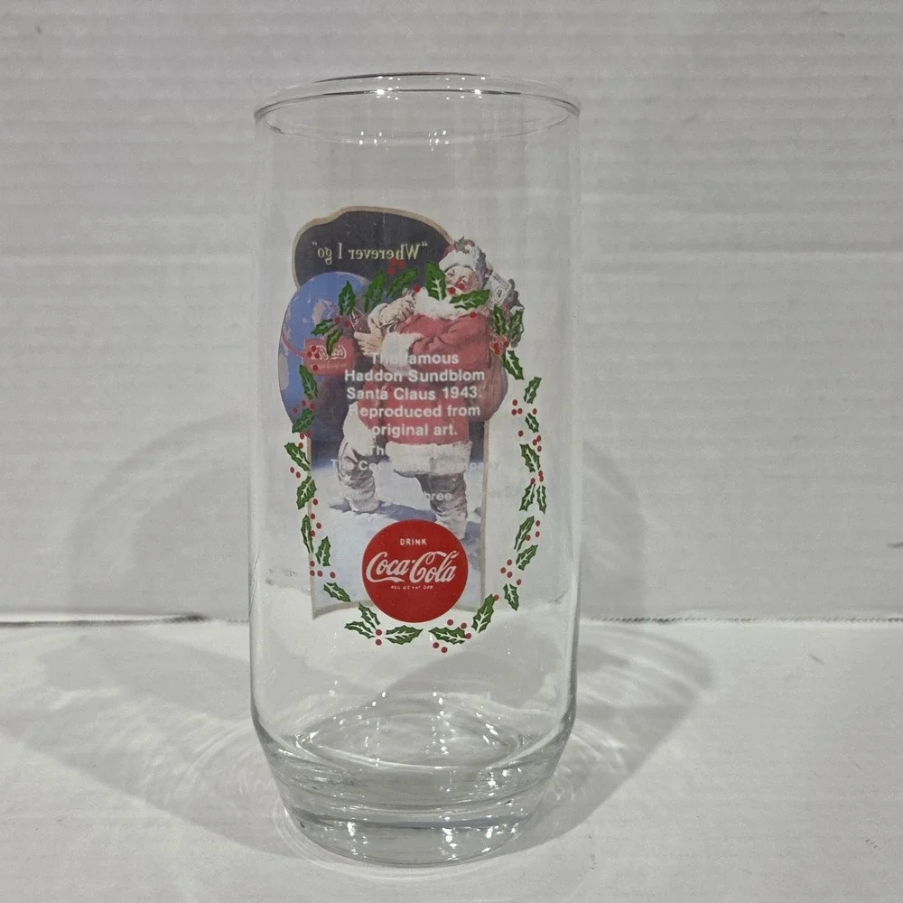 Vintage Coca-Cola Santa Claus Glass Haddon Sundblom 1943 Series II 5.75